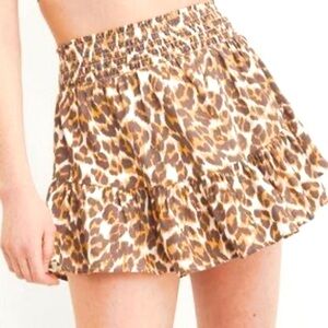 Aerie Linen blend leopard print circle skirt M